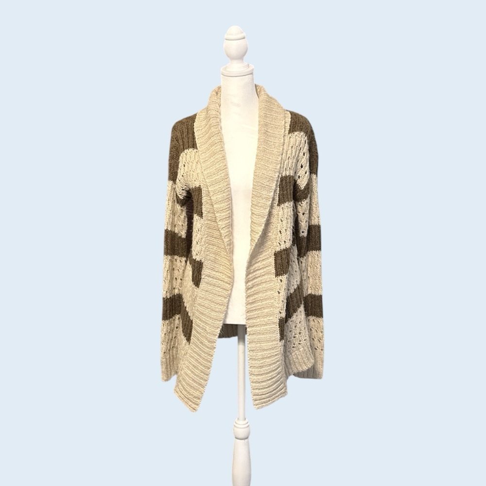 Aeropostale Sweater Cardigan Medium Striped Brown And Beige Open Front Soft